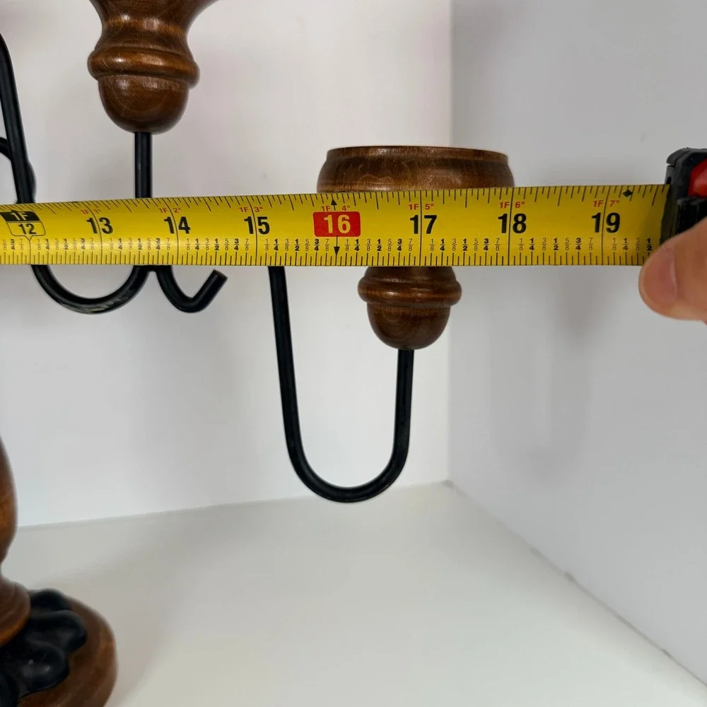 Vintage‎ Wood Metal Candelabra 5 Candle Holder Tabletop Decor Accent castlecore